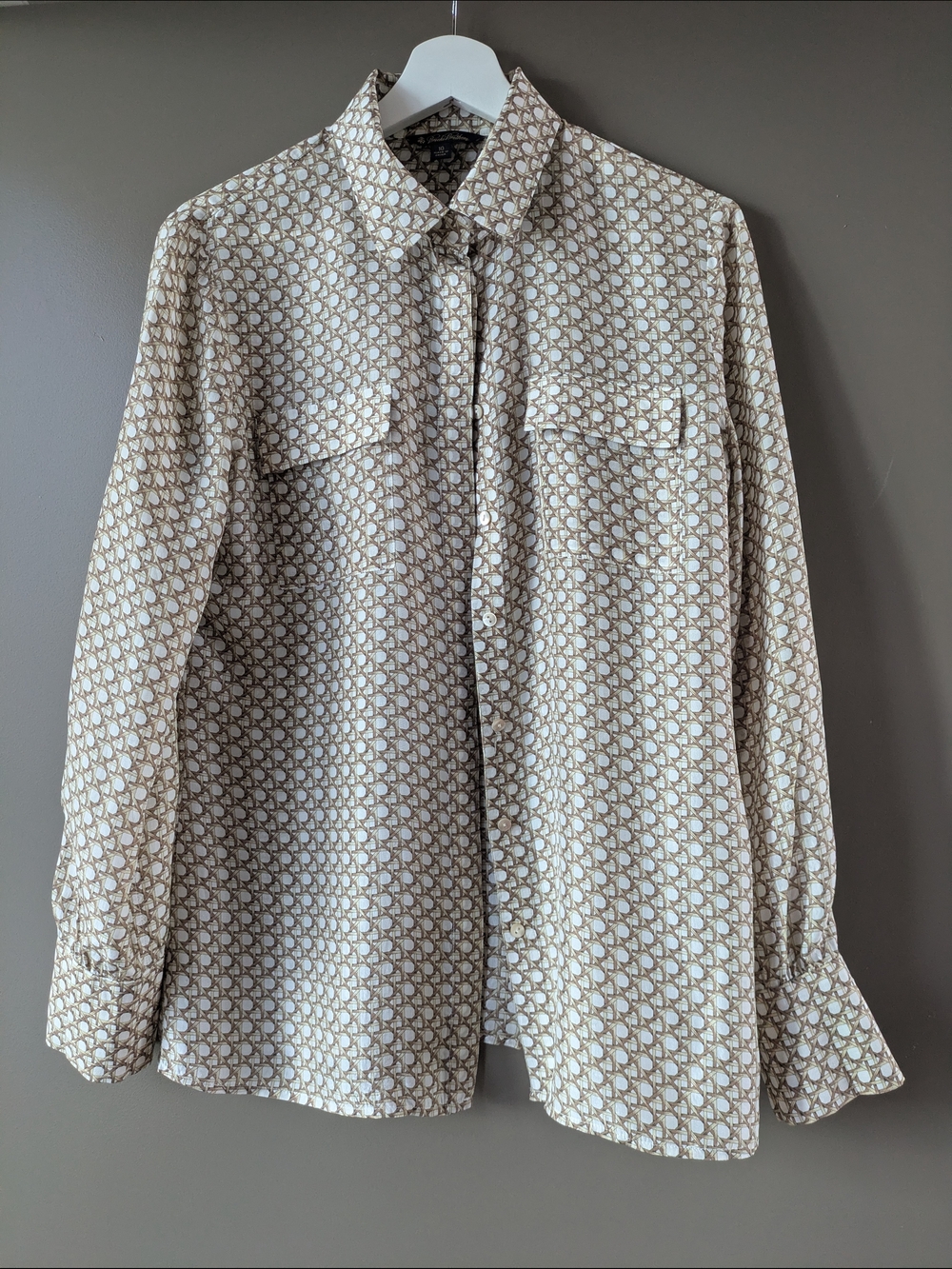 Brooks Brothers 100% Silk Button Front Blouse Geometric Print Size 10
